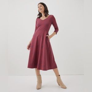 NWOT Pact Fit & Flare Dress Soft Earthy Red Floral Large